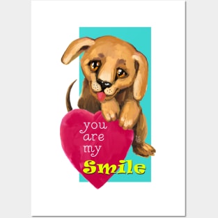 Cute dog. Baby pets. Puppy friendship love. Posters and Art